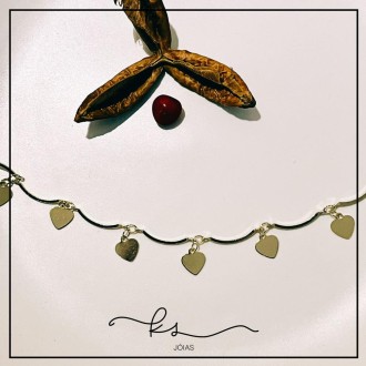 Detalhes do produto pulseira ouro arcos com corações lisos pendurados