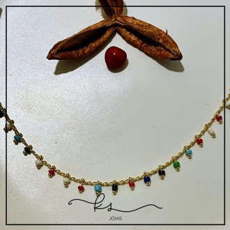 Detalhes do produto pulseira ouro varios pingentes bolinhas color
