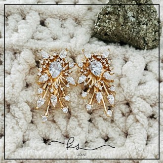 Detalhes do produto brinco ouro festa gota com chuva de gotas