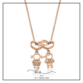 Detalhes do produto colar ouro rose 2 coraçoes casal pendurados