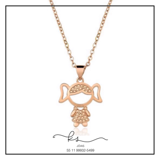 Detalhes do produto colar ouro rose menina chiquinha c roupa zirconias rose