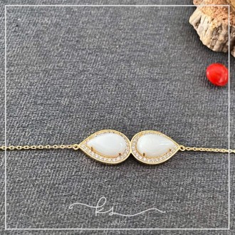Detalhes do produto pulseira ouro 2 gotas brancas invertidas volta zirconias