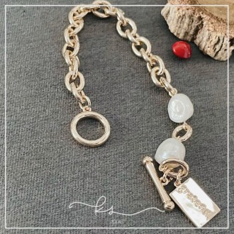 Detalhes do produto pulseira ouro elos fecho boia com 2 perolas de agua doce