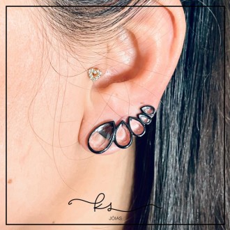 Detalhes do produto brinco rodio negro ear cuff 5 gotas cinza