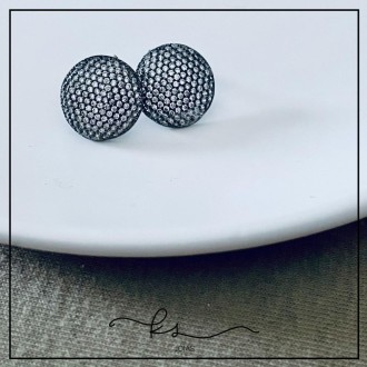 Detalhes do produto brinco rodio negro meia bola toda cravejada zirconias