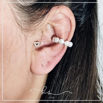 Detalhes do produto piercing rodio com 6  perolas de agua doce