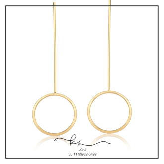 Detalhes do produto brinco max ouro palito liso longo com circulo vazado ponta