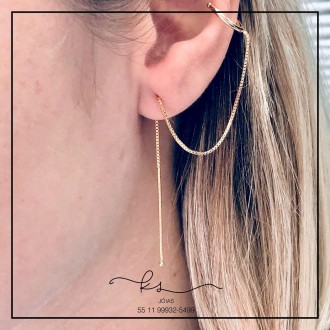 Detalhes do produto brinco ouro agulha pendurada com cordinha + piercing