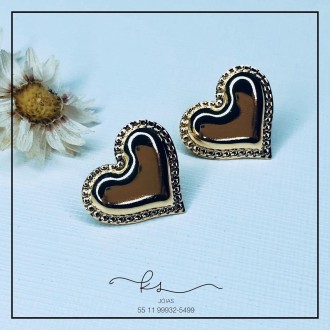 Detalhes do produto brinco ouro coracao grande liso volta bolinhas lisas
