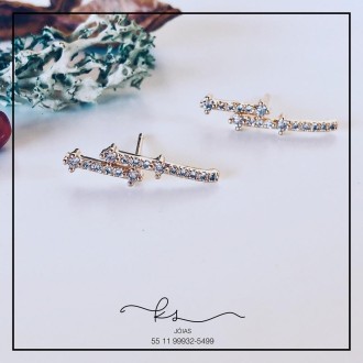 Detalhes do produto brinco ouro ear cuff 2 filetes cravejados retos