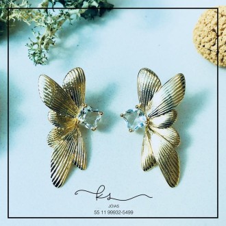 Detalhes do produto brinco ouro flor lateral com cristal Lady Gaga