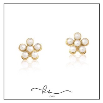Detalhes do produto brinco ouro mini florzinha cravejada mini perolas