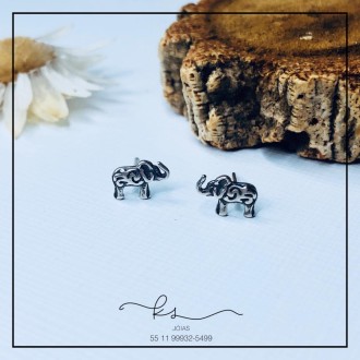 Detalhes do produto brinco prata envelhecida elefante corpo inteiro