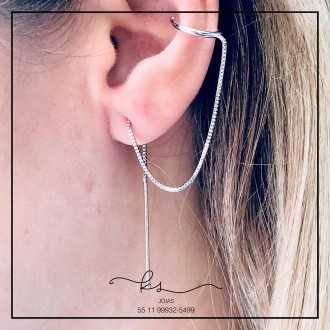 Detalhes do produto brinco rodio agulha pendurada com cordinha + piercing