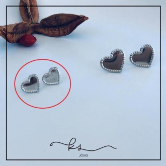 Detalhes do produto brinco rodio coracao chapado volta trançada pqno 1