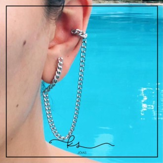 Detalhes do produto brinco rodio correntaria com corrente sobe piercing
