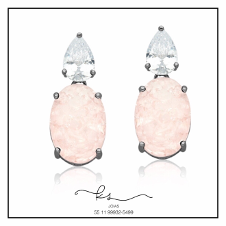 Detalhes do produto brinco rodio negro gota cristal e oval grande fusion rosa