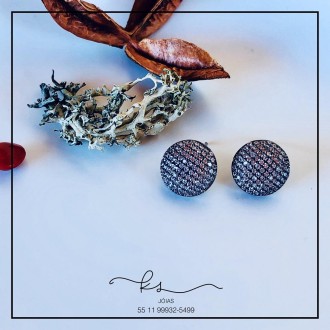 Detalhes do produto brinco rodio negro meia bola toda cravejada zirconias