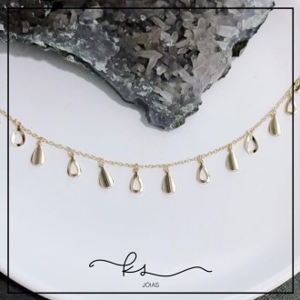 Detalhes do produto colar choker ouro gotas lisas e vazadas intercaladas
