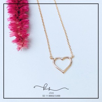 Detalhes do produto colar ouro corrente coracao liso vazado