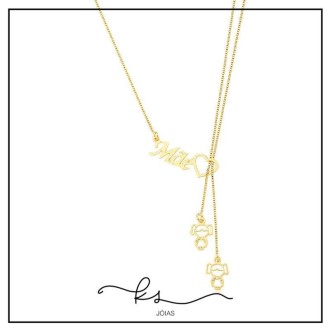 Detalhes do produto colar ouro filhos - mae gravatinha com 2 meninas pendurados