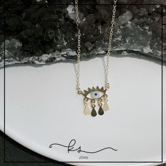 Detalhes do produto colar ouro olho grego com gotas lisas penduradas
