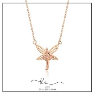 Detalhes do produto colar ouro rose fada com vestido de zieconias rose