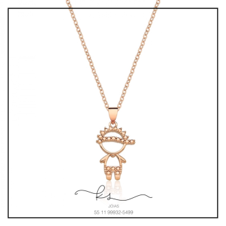 Detalhes do produto colar ouro rose menino bone vazado e bermuda zirconias rose