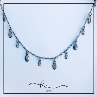 Detalhes do produto colar rodio negro choker corrente com buzios pendurados
