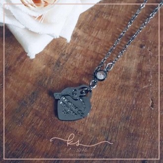 Detalhes do produto colar rodio negro coracao tiffaty chave