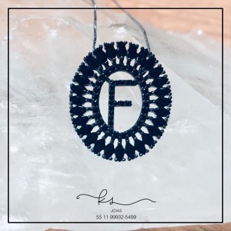 Detalhes do produto colar rodio negro mandala letra zirconias negras F