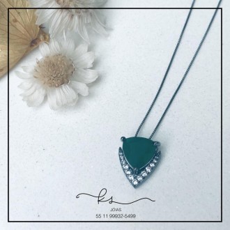 Detalhes do produto colar rodio negro triangulo cristal verde com v zirconias