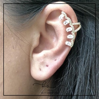 Detalhes do produto piercing ouro ear cuff 5 ovais cristais todo cravejado