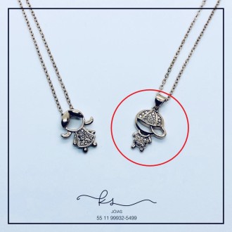 Detalhes do produto colar ouro rose menino bone e roupa zirconias rose
