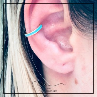 Detalhes do produto piercing ouro fino 1 fileira meio da orelha esmaltada azul