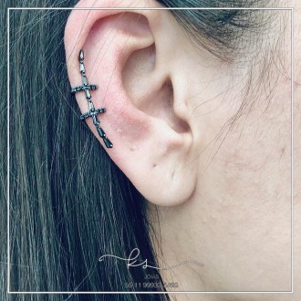 Detalhes do produto piercing rodio negro ear cuff cristais e zirconias negras