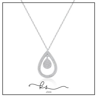 Detalhes do produto colar ródio gota cravejada vazada com meio gota zircônias