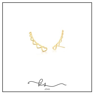 Detalhes do produto brinco ouro ear cuff liso 6 corações vazados