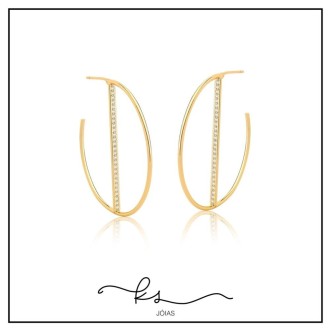 Detalhes do produto brinco ouro argola lisa com palito zircônias no meio