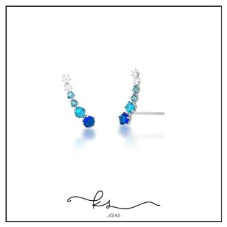 Detalhes do produto brinco ródio ear cuff cristais redondos degrade azul