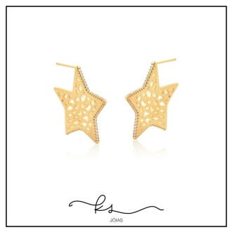 Detalhes do produto brinco ouro argola formato estrela tramada volta zirconias