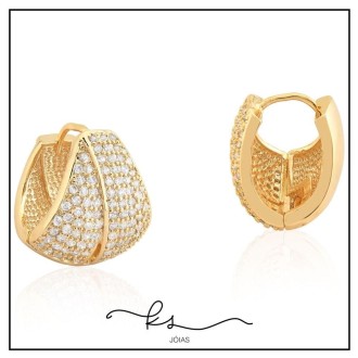 Detalhes do produto brinco ouro argola triangular toda cheia cravejada zirconias