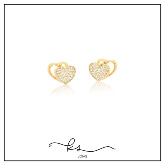 Detalhes do produto brinco ouro executivo coração cravejado zirconias