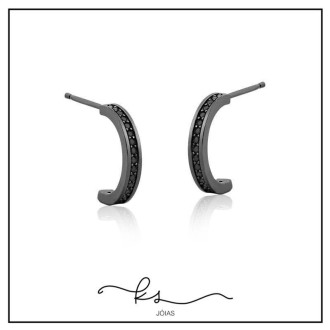 Detalhes do produto brinco rodio negro meia argola 1 fila zirconias negras
