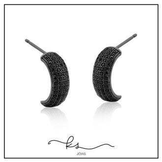 Detalhes do produto brinco rodio negro meia argola 4 filas zirconias negras
