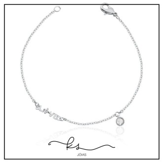 Detalhes do produto pulseira rodio love com ponto de luz pendurado