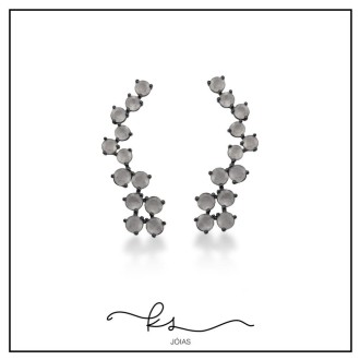 Detalhes do produto brinco ródio negro ear cuff curvo bolinhas cristal cinza