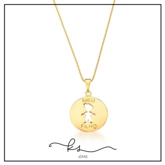 Detalhes do produto colar ouro medalha meu filho escrita menino vazado