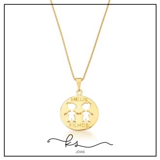 Detalhes do produto colar ouro medalha meus filhos escrita dois meninos vazados