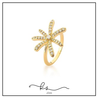 Detalhes do produto pulseira ouro flor com pétalas finas de zircônias